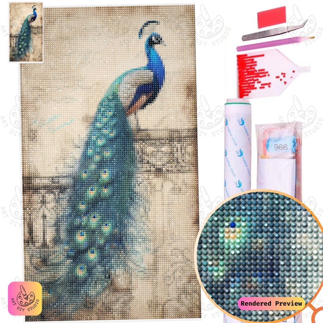 Artdiystudio Vintage Peacock Elegance Diy Diamond Painting Kit A Classic Masterpiece Of Timeless Beauty 2