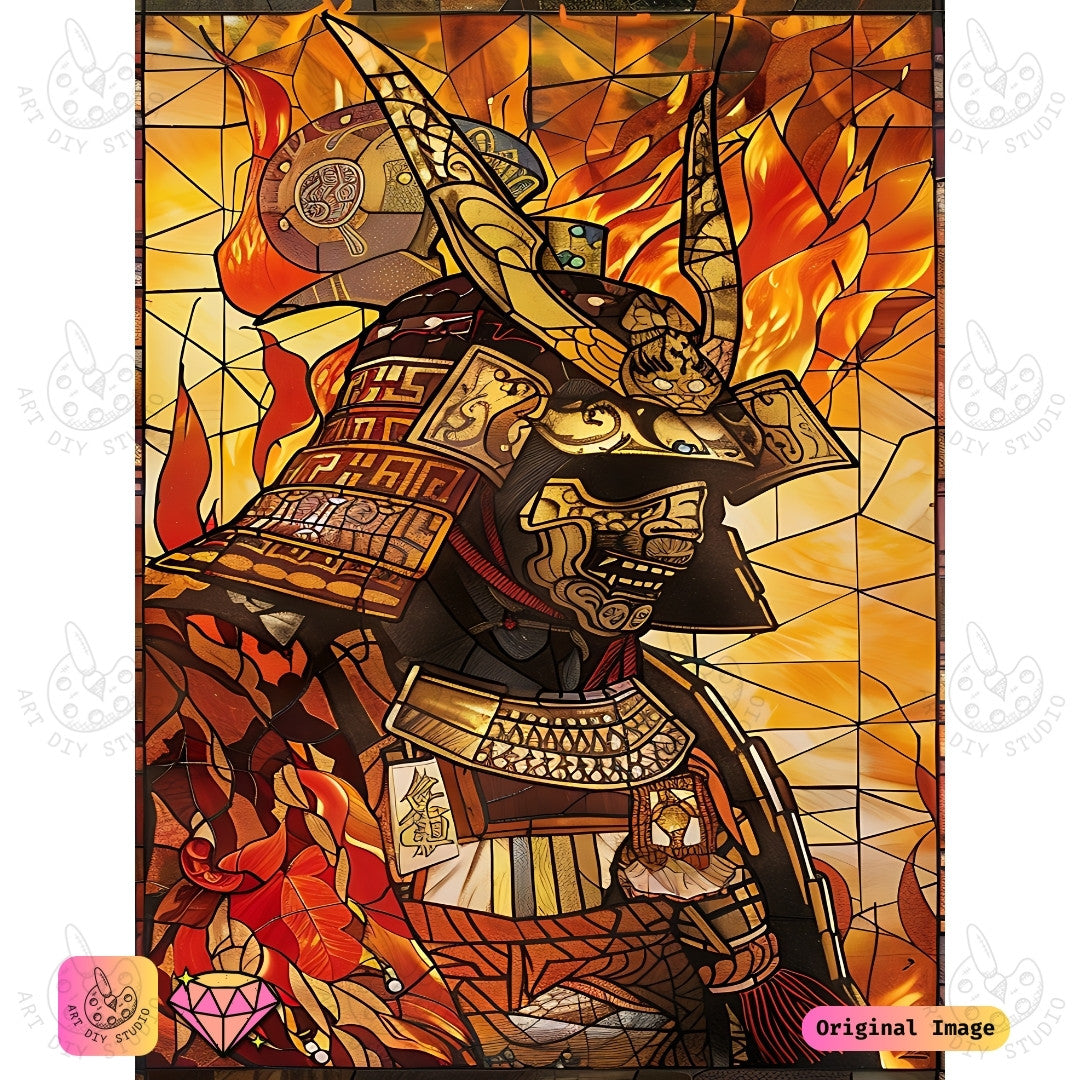 Artdiystudio Warriors Fury Diy Diamond Painting Kit A Fiery Tribute To The Samurai Spirit