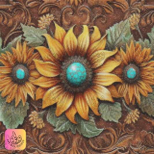 Artdiystudio Western Sunflower Turquoise Charm Diy Diamond Painting Kit Rustic Beauty 7