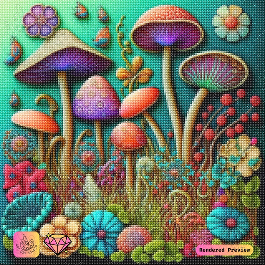 Artdiystudio Whimsical Mushroom Garden Diy Diamond Painting Kit A Vibrant Fantasy Escape 2