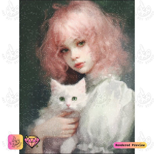 Artdiystudio Whiskers And Rose Blush Diy Diamond Painting Kit A Dreamy Cat And Girl In Harmony 2