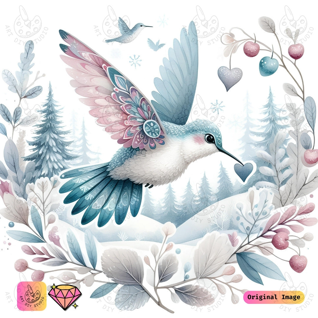 Artdiystudio Winter Heart Hummingbird Diy Diamond Painting Kit A Snowy Flight Of Love
