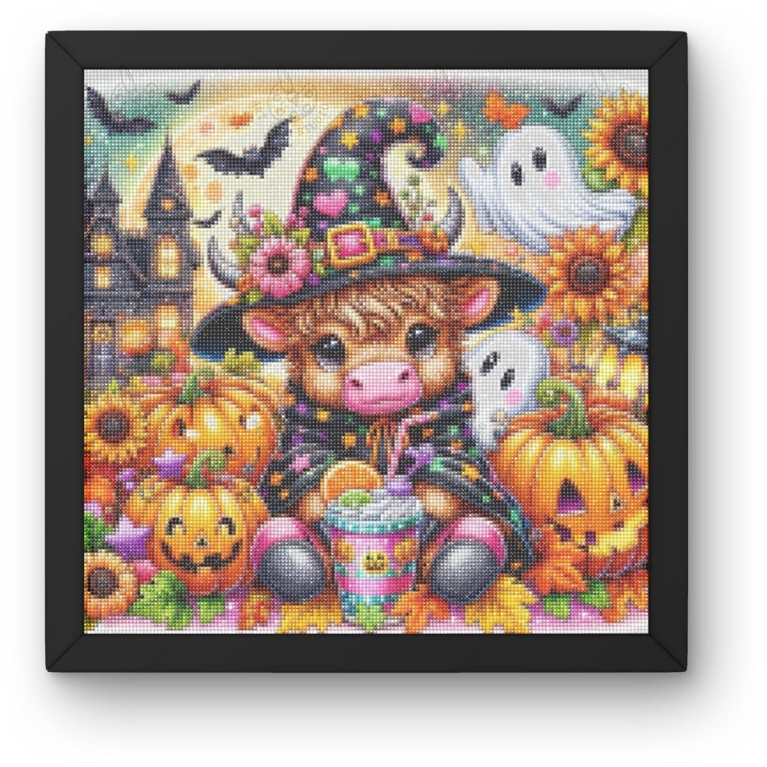 Artdiystudio Witchy Moo In Pumpkin Patch Diy Diamond Painting Kit Halloween Fun 3
