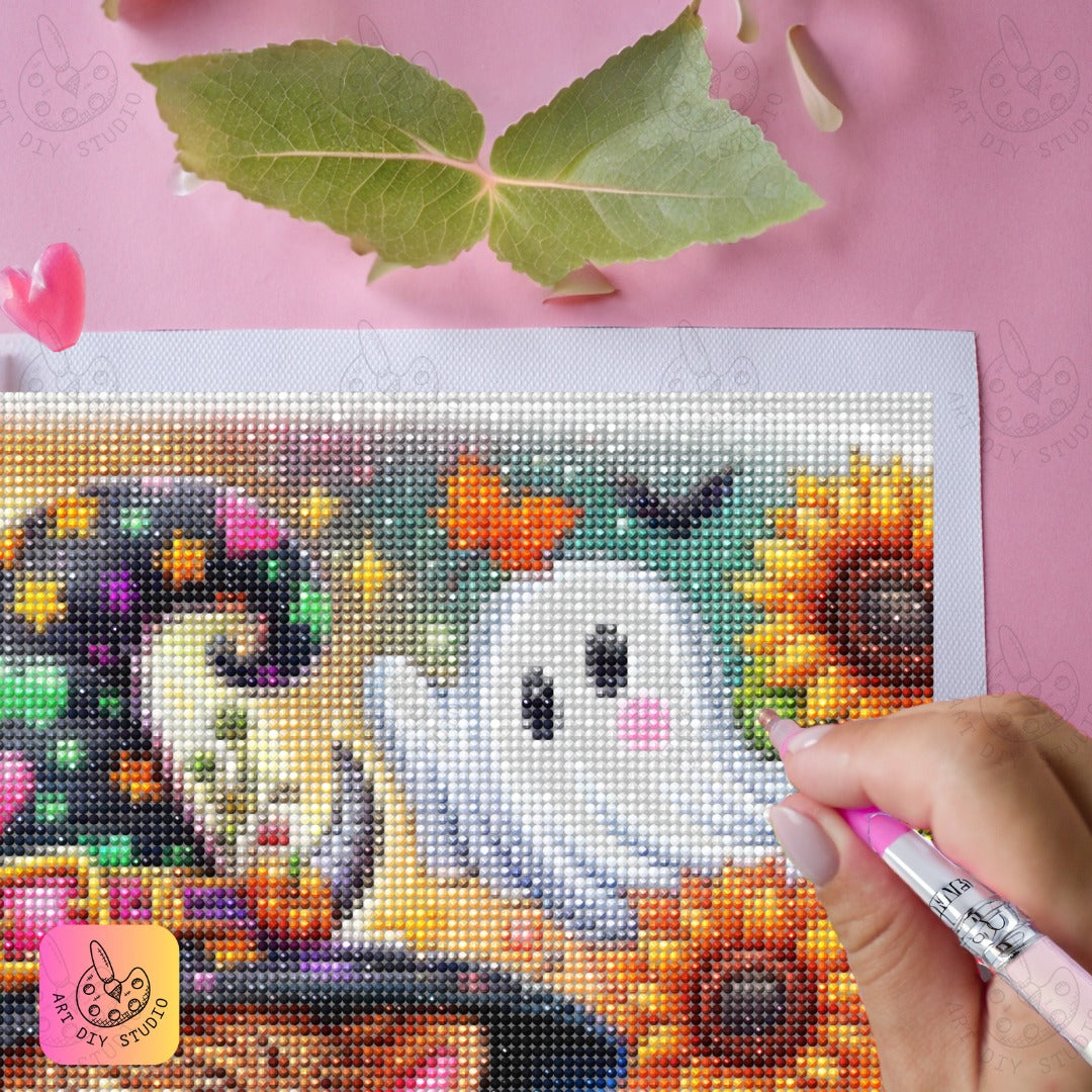 Artdiystudio Witchy Moo In Pumpkin Patch Diy Diamond Painting Kit Halloween Fun 5