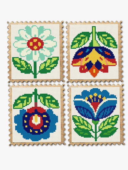 Wood Gem Minis™ - Folk Floral Stamps
