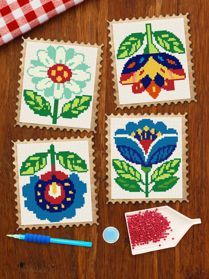Wood Gem Minis™ - Folk Floral Stamps