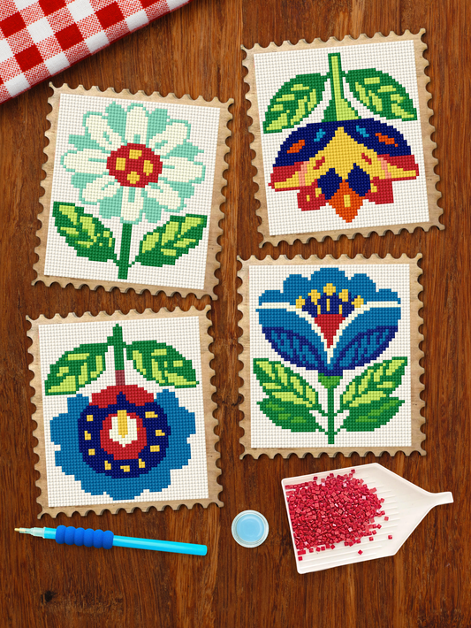 Wood Gem Minis™ - Folk Floral Stamps