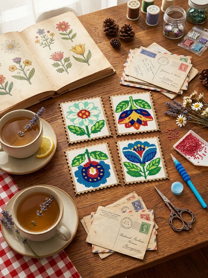 Wood Gem Minis™ - Folk Floral Stamps