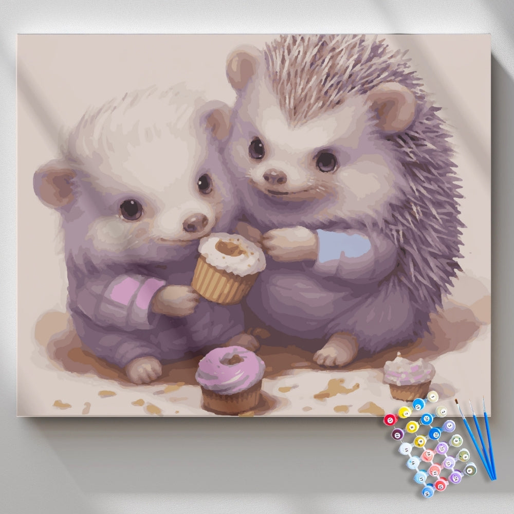 Adorable-Hedgehogs-with-Cupcakes-Paint-by-Numbers-Kit-1