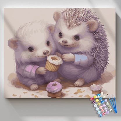 Adorable-Hedgehogs-with-Cupcakes-Paint-by-Numbers-Kit-1