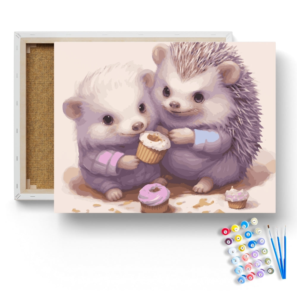 Adorable Hedgehogs with Cupcakes Paint by Numbers Kit