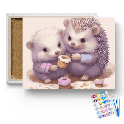 Adorable Hedgehogs with Cupcakes Paint by Numbers Kit