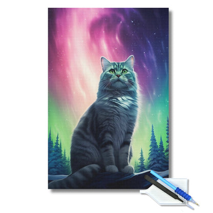 Aurora Borealis Cat Diamond Painting Kit