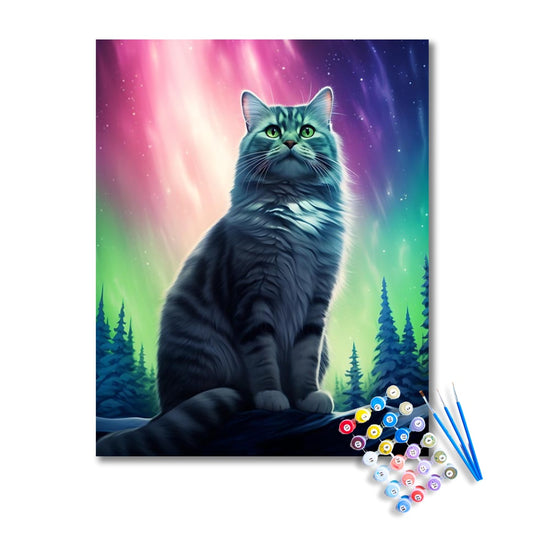 Aurora Borealis Cat Paint by Numbers Kit
