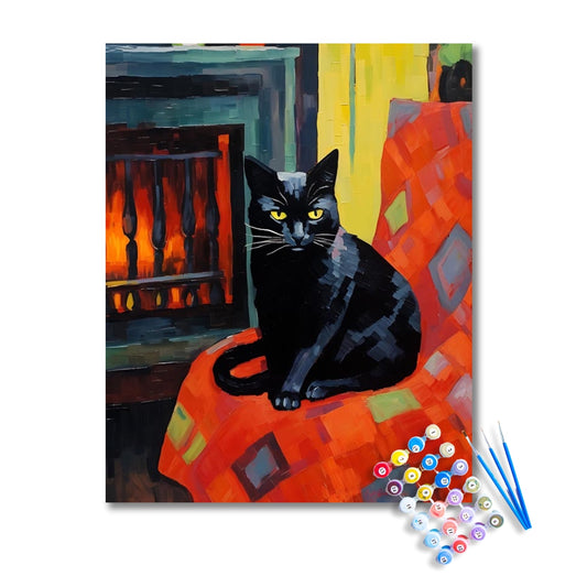 Black Cat by the Fireplace Paint by Numbers Kit