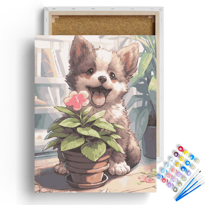 Blooming Puppy Delight Paint by Numbers Kit