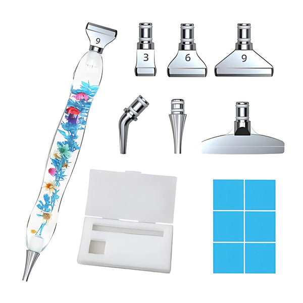 Blue Floral Resin Diamond Painting Pen with Interchangeable Tips