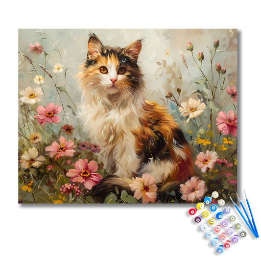 Calico Cat in Blooming Garden Paint by Numbers Kit