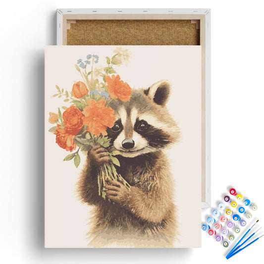 Charming Raccoon with Flowers Paint by Numbers Kit