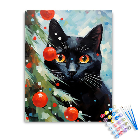 Christmas Black Cat Paint by Numbers Kit