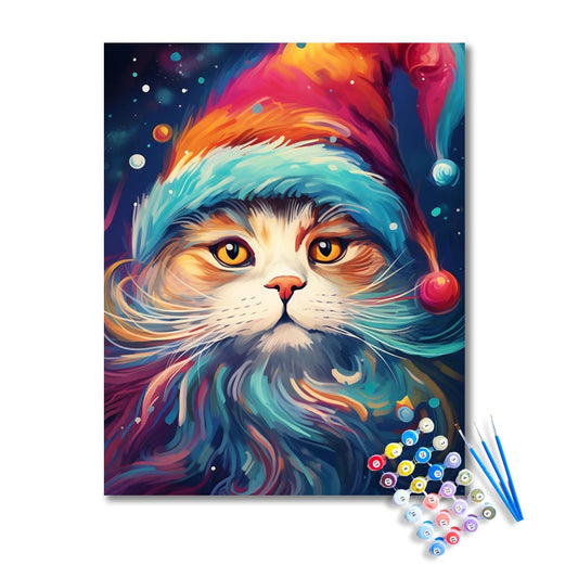 Christmas Whimsical Santa Cat Paint by Numbers Kit