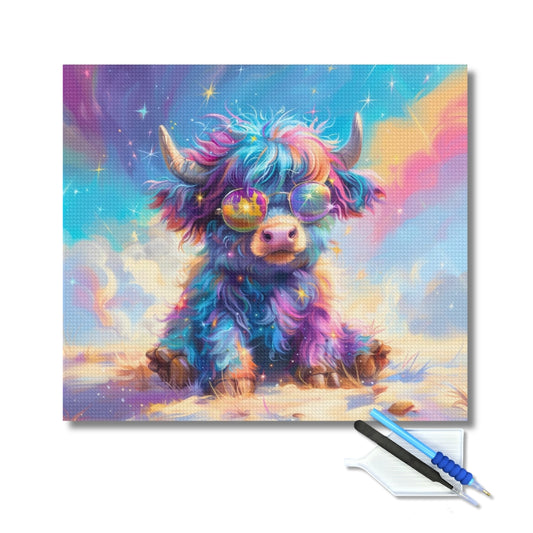 Cosmic Cool Highland Cow Diamond Painting Kit