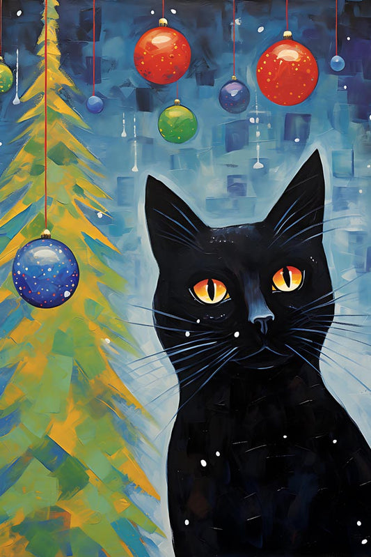 Curious Christmas Black Cat