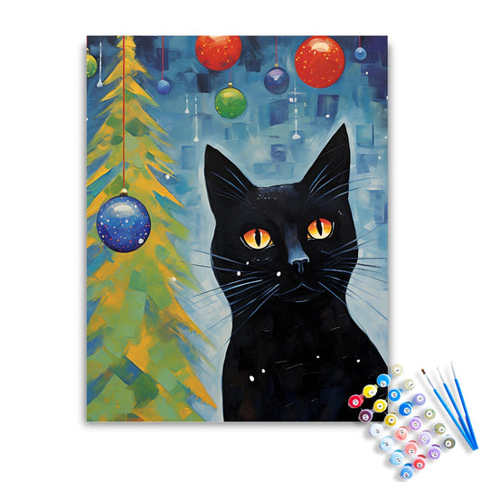 Curious Christmas Black Cat Paint by Numbers Kit