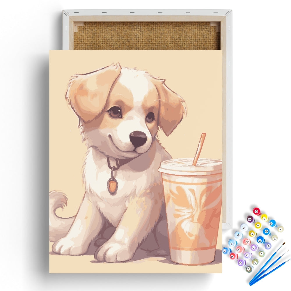 Cute Puppy & Drink Cup Paint by Numbers Kit