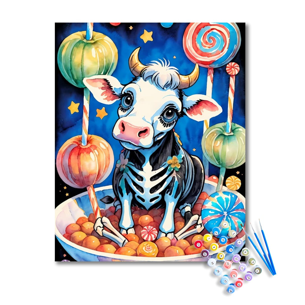 Cute Skeleton Cow Halloween Paint by Numbers Kit