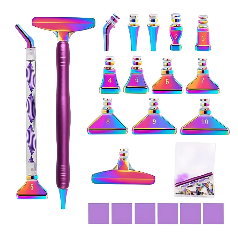 Diamond Painting Pen with Iridescent Metal Tips and Resin Handle