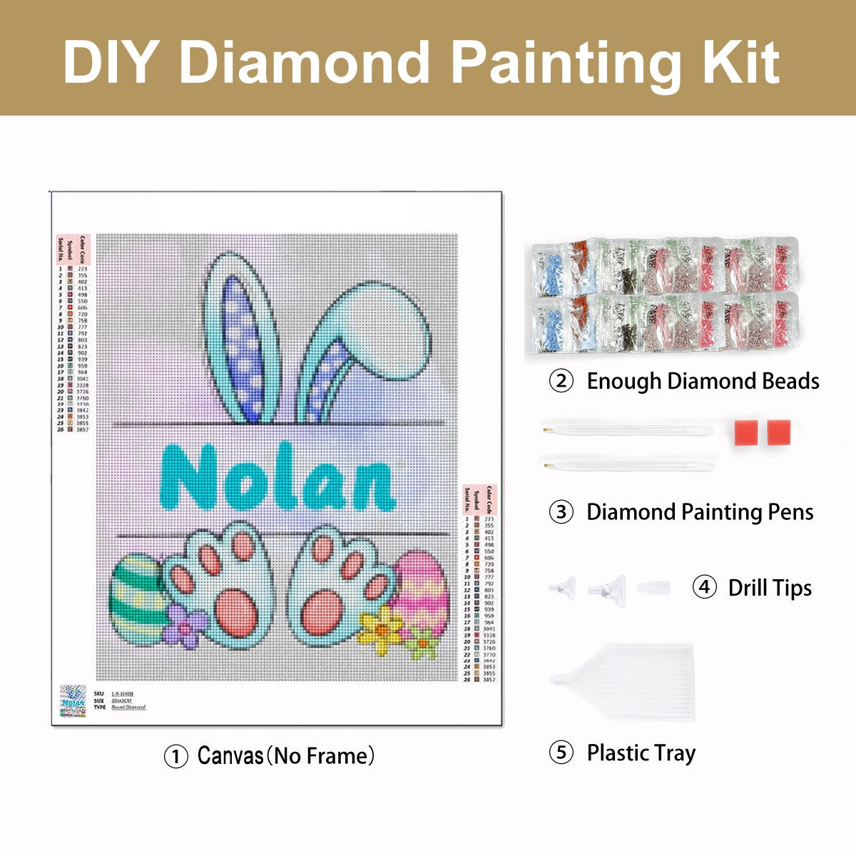 Easter Bunny Split Monogram Diamond Painting Kit 4
