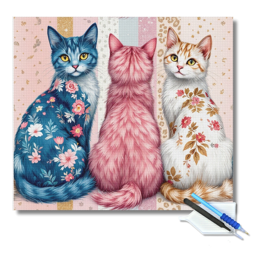 Floral Patterned Cats Diamond Painting Kit