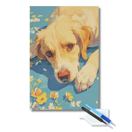 Golden Retriever Floral Portrait Diamond Painting Kit