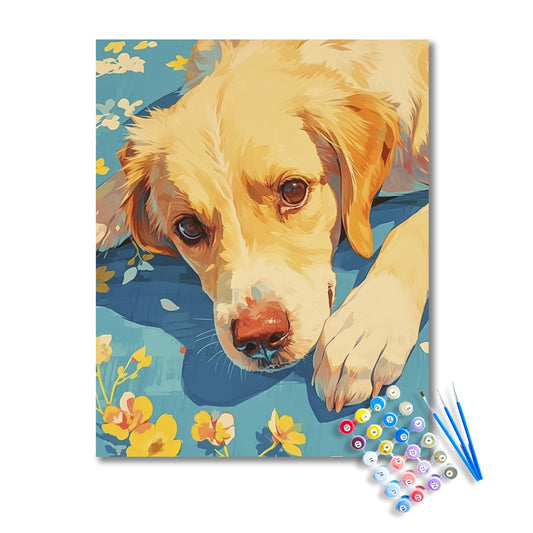 Golden Retriever Floral Portrait Paint by Numbers Kit