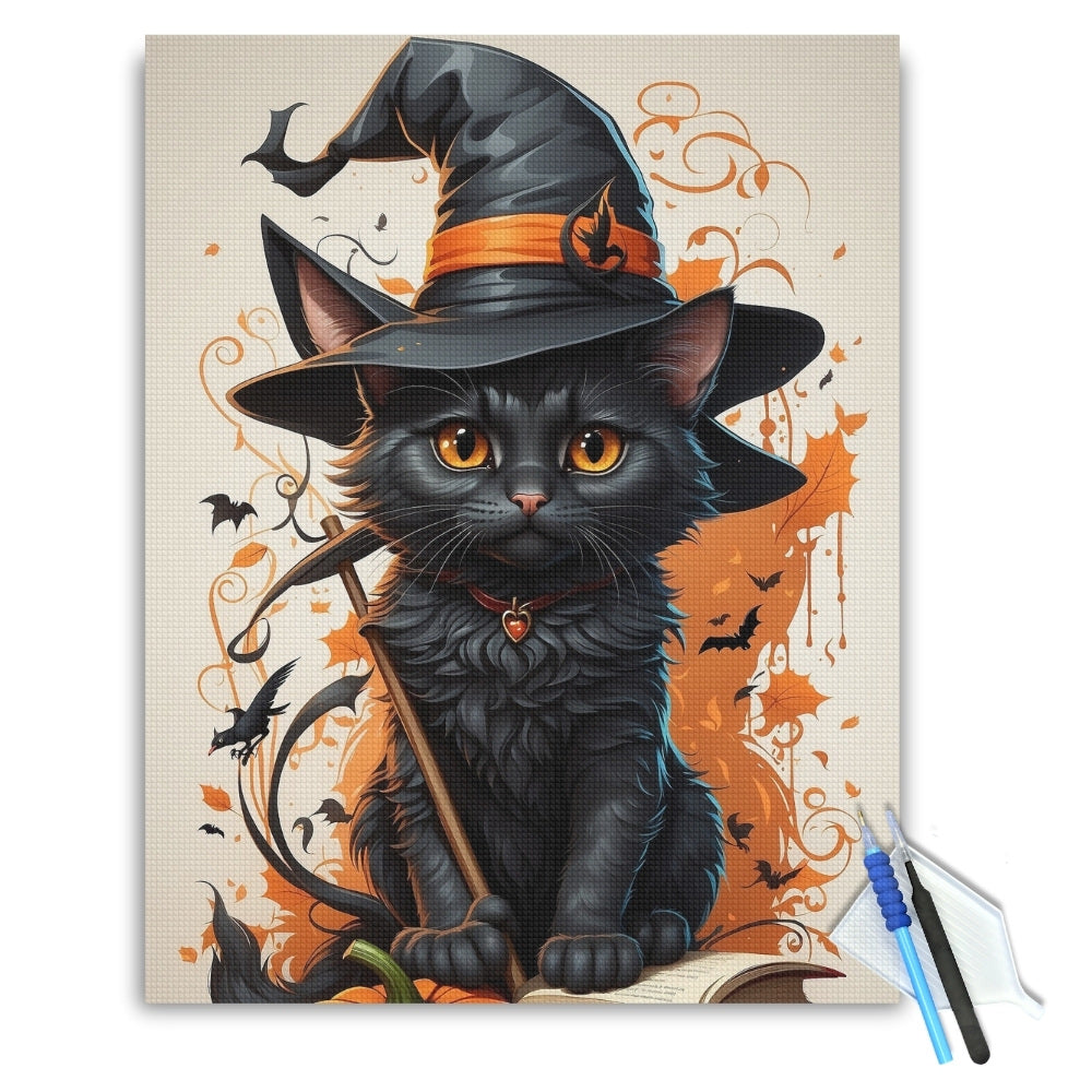 Halloween Witch Cat Diamond Painting Kit
