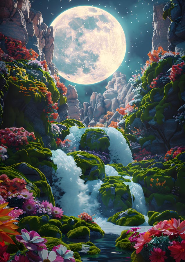 Moonlit Waterfall Paradise