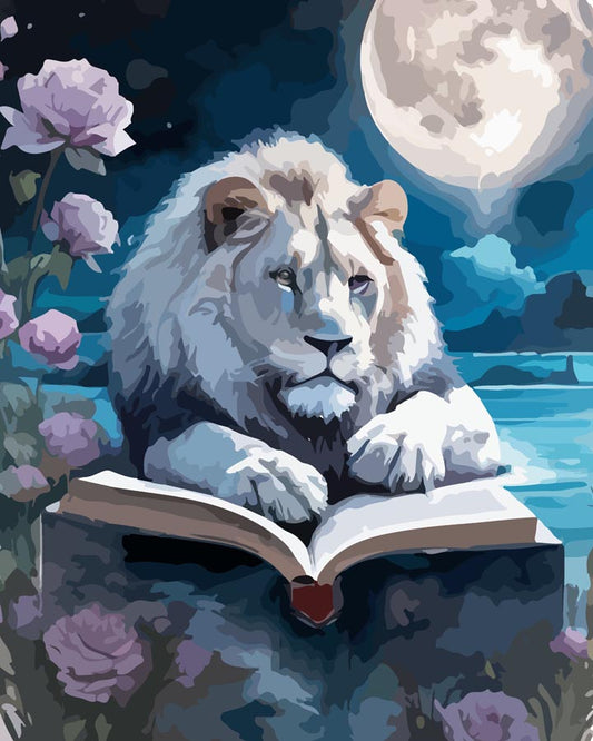 Mystical Lion Under Moonlight