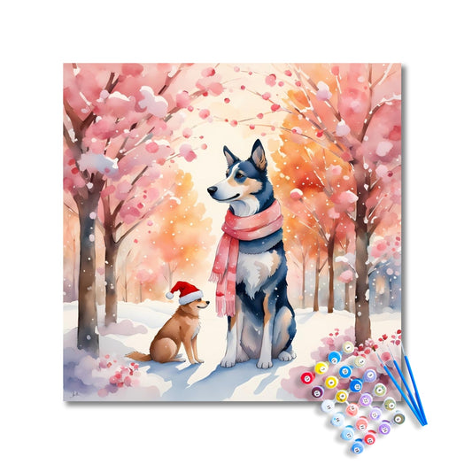 Pastel Christmas Cute Dog Paint by Numbers Kit