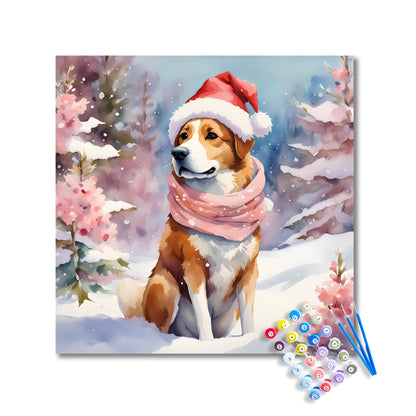 Pastel Christmas Santa Dog Paint by Numbers Kit