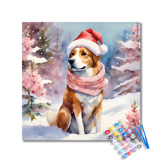 Pastel Christmas Santa Dog Paint by Numbers Kit