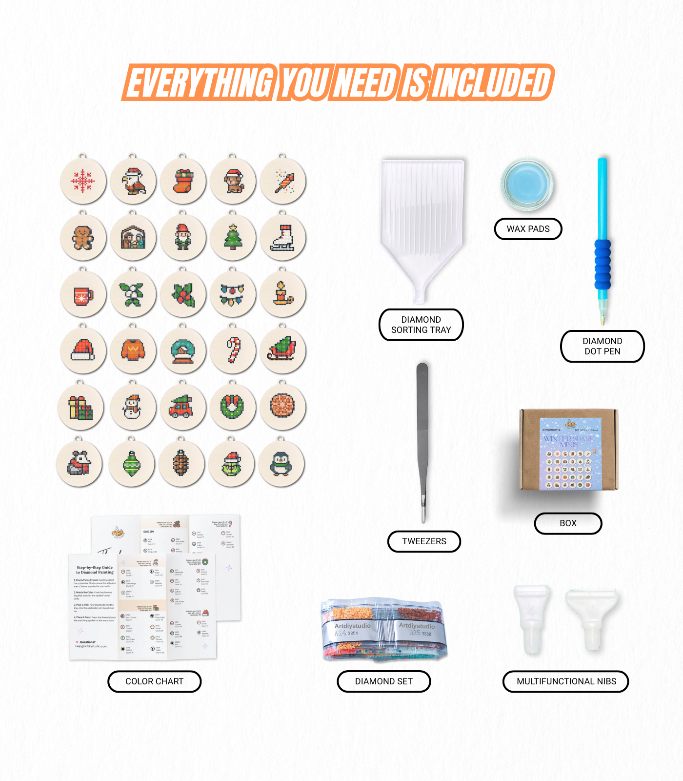 Diamond Painting Ornament Kit – Winter Spark Minis (Set of 30)