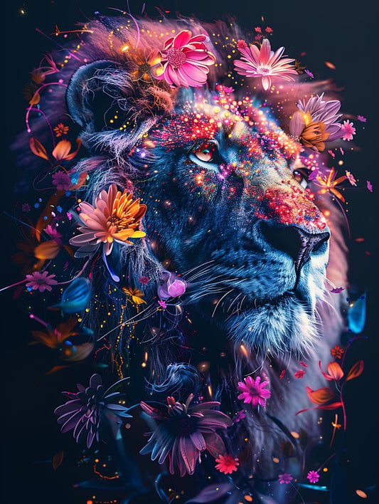 Psychedelic Floral Lion