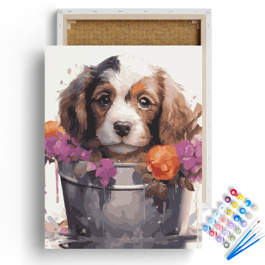 Puppy in Bloom Paint by Numbers Kit