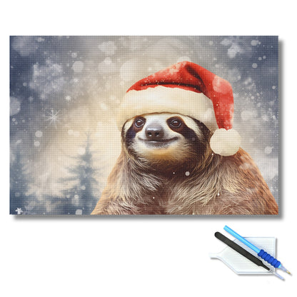 Santa Sloth in Winter Wonderland Diamond Painting Kit