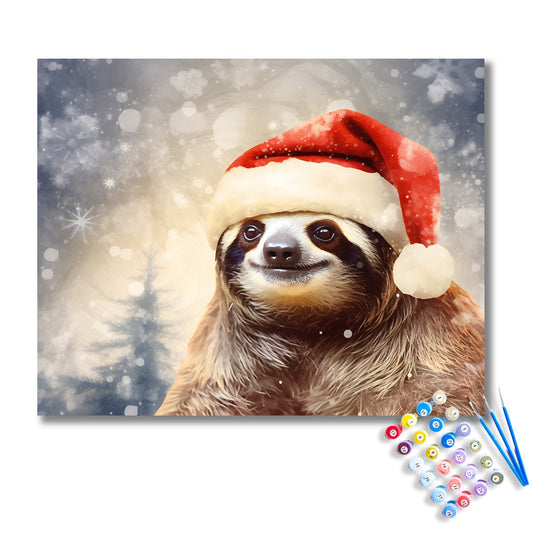 Santa Sloth in Winter Wonderland Paint by Numbers Kit