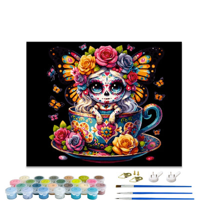 Sugar Skull Butterfly In Tea Cup Paint By Numbers Kit