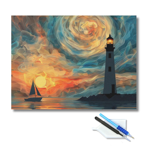 Sunset Lighthouse Serenity Diamond Painting Kit