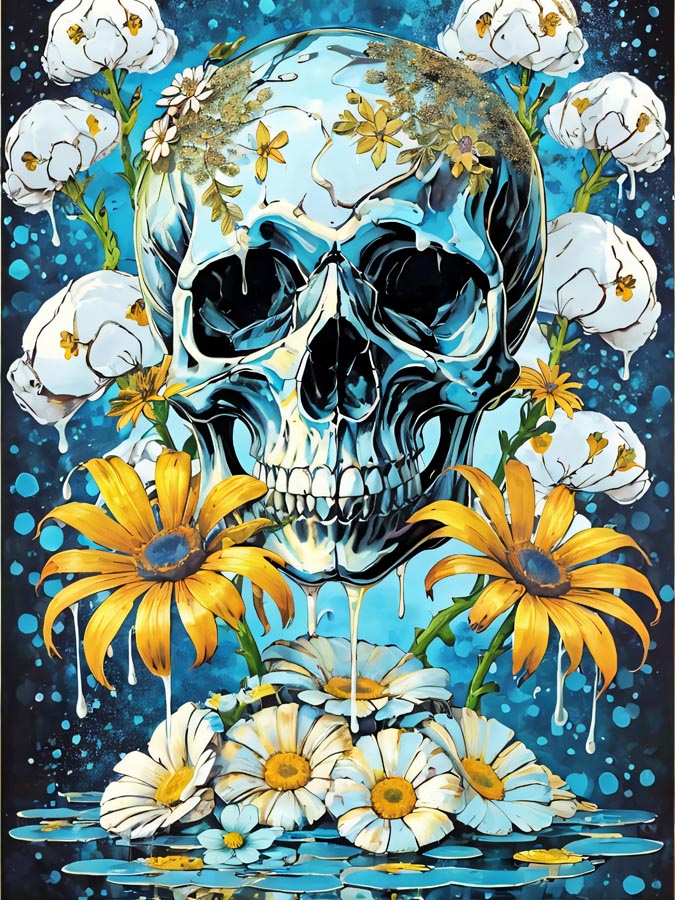 Surrealist Floral Skull
