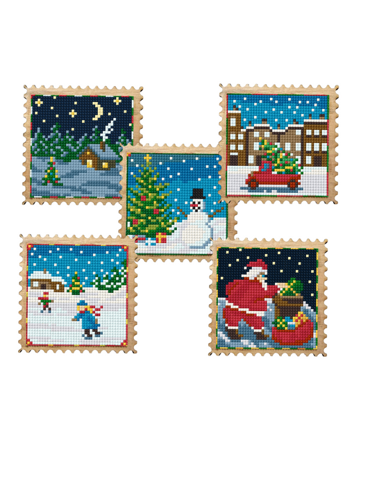 Holiday Stamps – 5-Piece Wooden Diamond Painting Kit